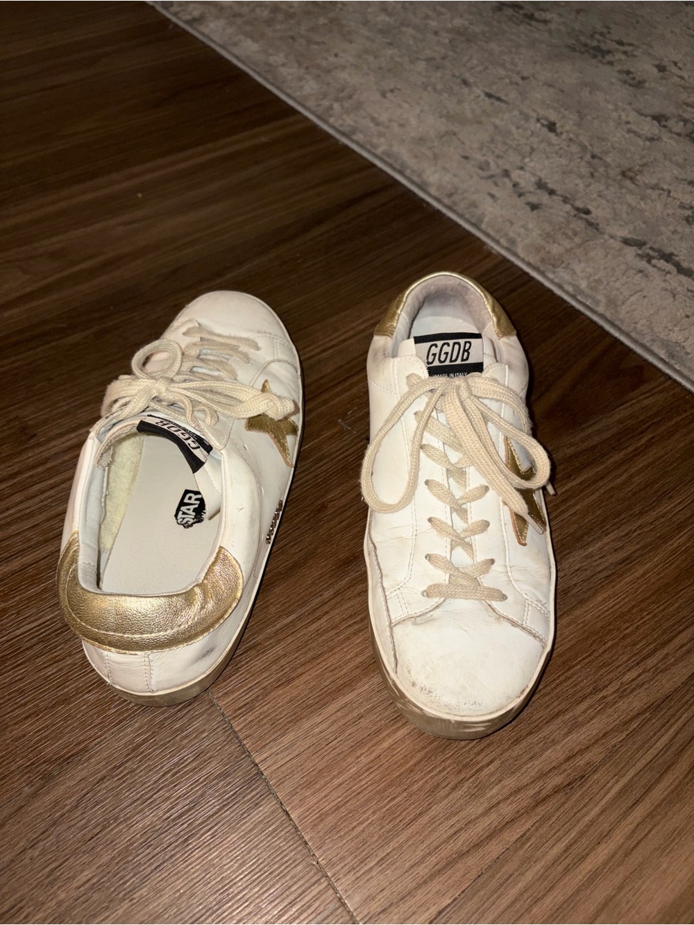 Women’s White and Gold Superstar Sneakers